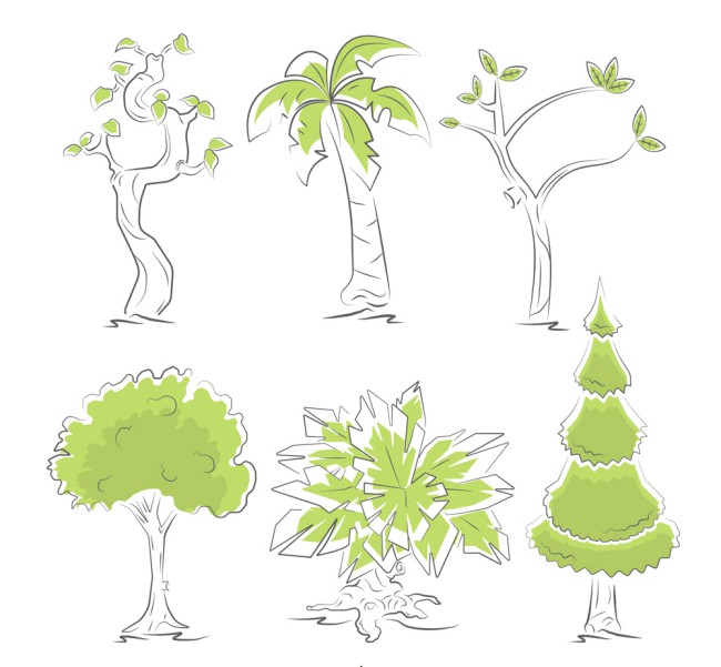 6款手绘绿色树木矢量素材16素材网精选