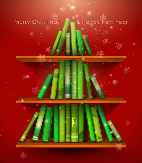 绿色书本组成的圣诞树矢量素材普贤