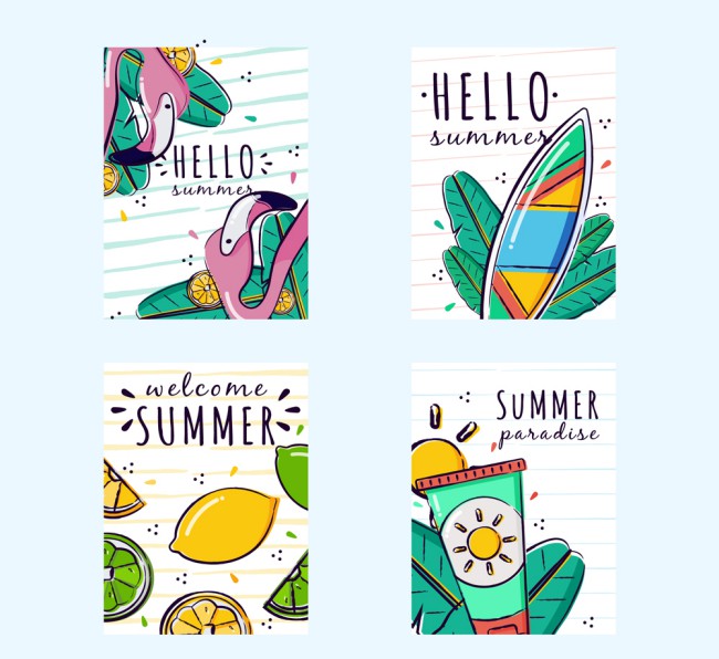 4款彩绘夏季卡片矢量素材16设计网精选