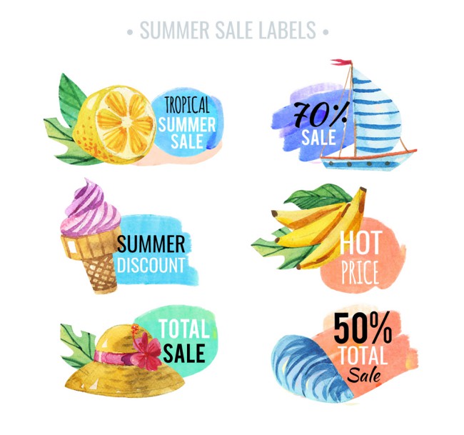 6款水彩绘夏季销售标签矢量图素材中国网精选