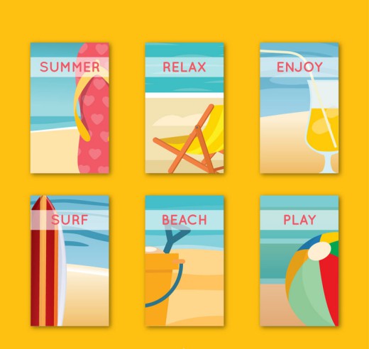 6款彩色夏季度假卡片矢量素材普贤居素材网精选