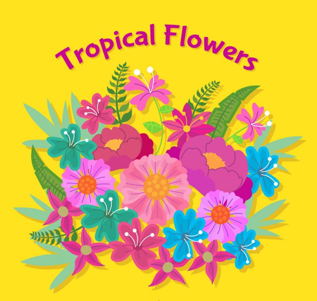 彩绘热带花卉花束矢量素材16图库网精选