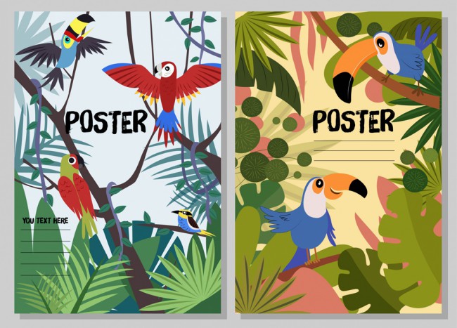 2款创意热带花鸟海报矢量素材16图库网精选