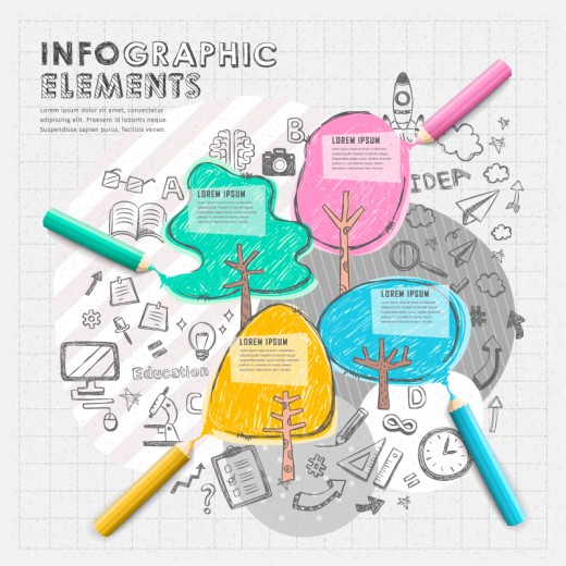 彩色铅笔画教育信息图矢量素材16设计网精选