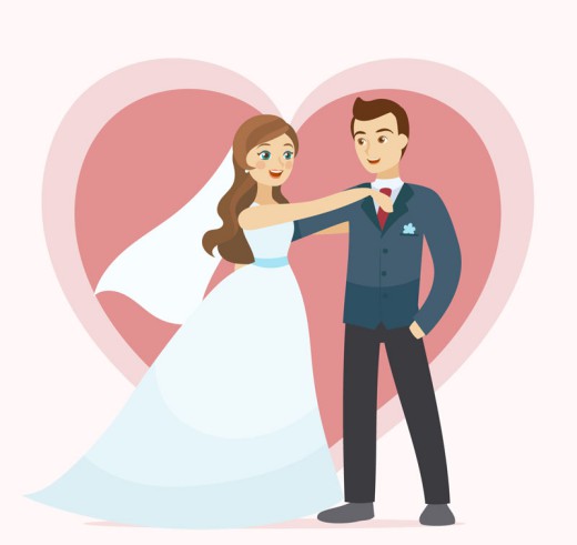 红心背景幸福的婚礼新人矢量素材素材中国网精选