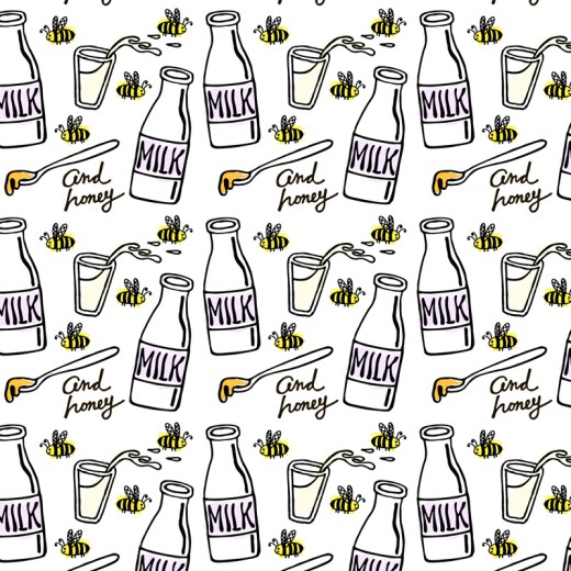 手绘牛奶和蜜蜂无缝背景矢量图16图库网精选