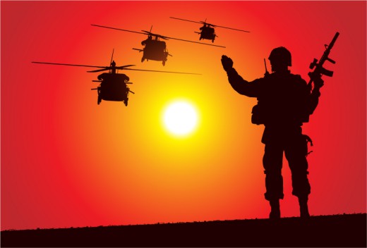 士兵和直升机剪影矢量图素材中国网