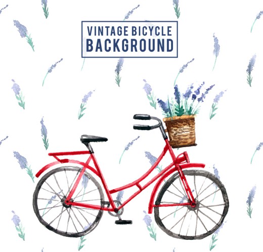 水彩绘复古单车和薰衣草矢量图16设计网精选