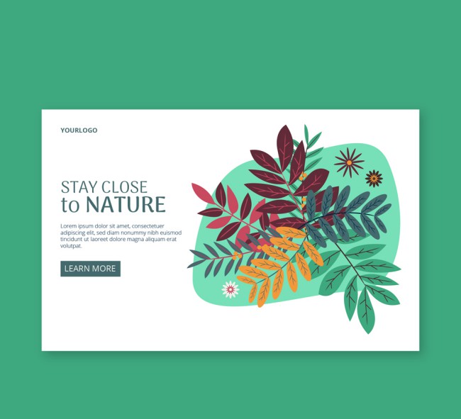 创意树叶自然网站着陆页矢量图素材