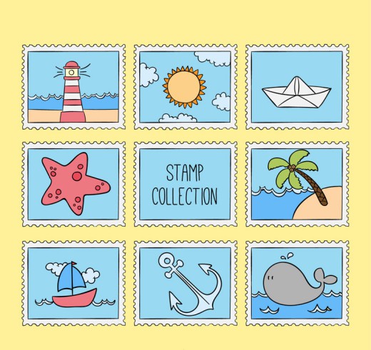 8款彩绘航海元素邮票矢量素材素材中国网精选