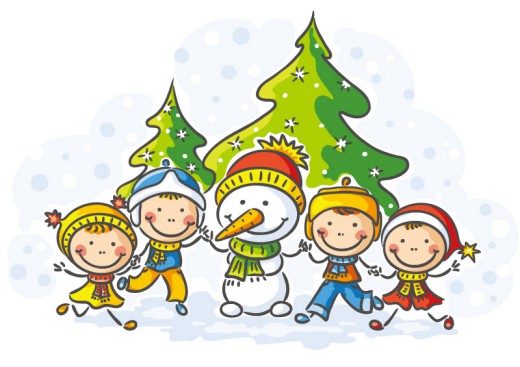 彩绘儿童和雪人矢量图普贤居素材网精选