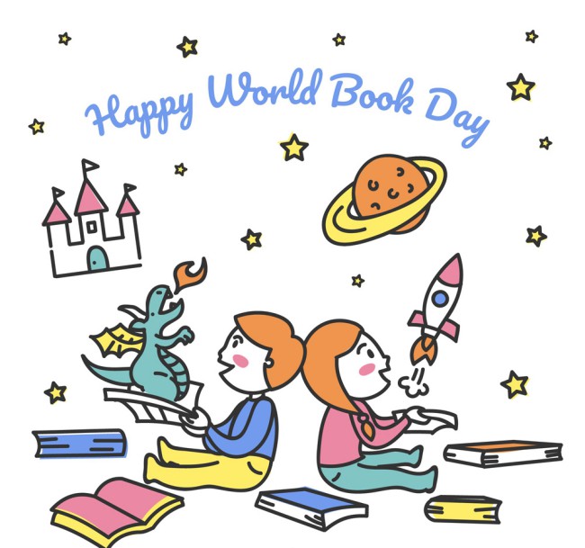 彩绘世界图书日男孩和女孩矢量图16图库网精选