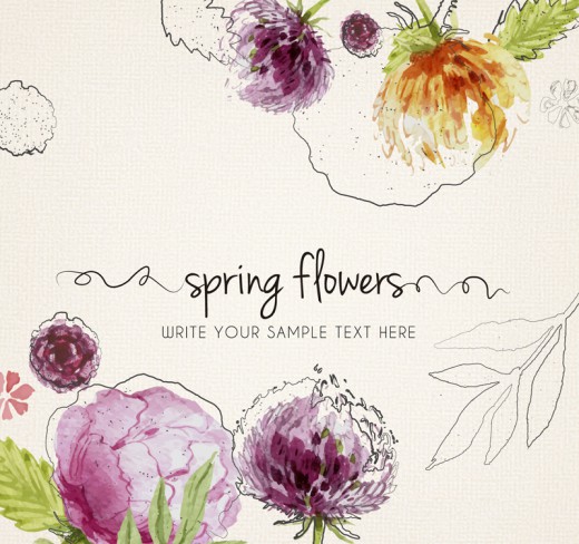 水彩春季花卉矢量素材16设计网精选
