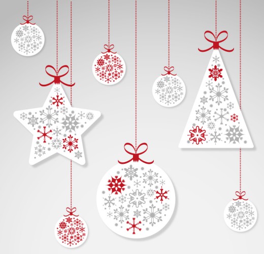 白色纸质圣诞吊球与挂饰矢量素材普贤居素材网精选