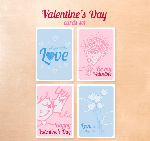 4款彩绘情人节卡片矢量素材16图库网精选