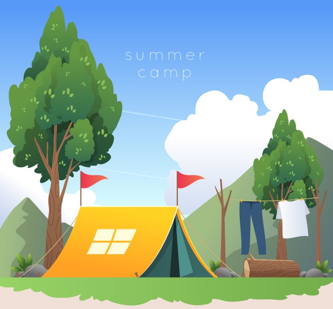 创意夏季野营帐篷插画矢量素材16素材网精选