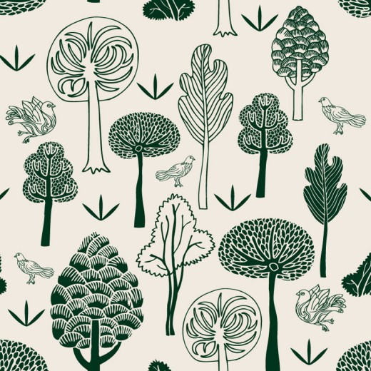 绿色手绘森林与鸽子矢量素材16设计