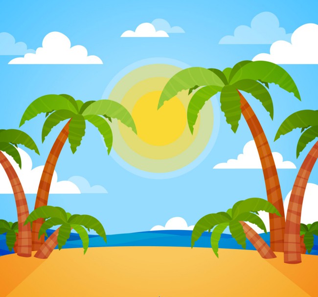 彩色沙滩棕榈树风景矢量图16图库网精选