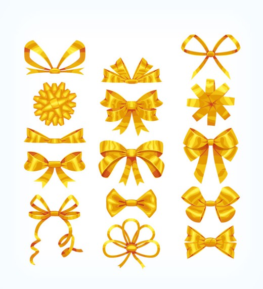 15款金色丝带蝴蝶结矢量素材素材中