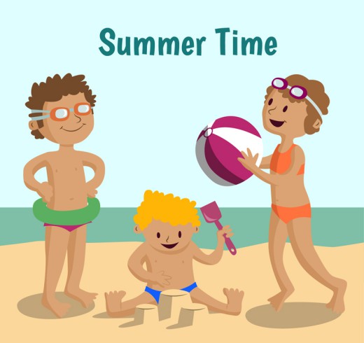 3个夏日沙滩玩耍儿童矢量素材16图库网精选