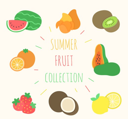 8款常见彩色夏季水果矢量素材普贤居素材网精选