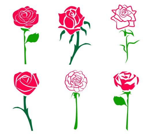 6款美丽玫瑰花枝矢量素材素材中国
