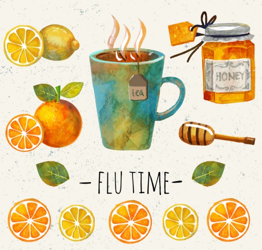 水彩绘流感季柠檬水果茶矢量素材16