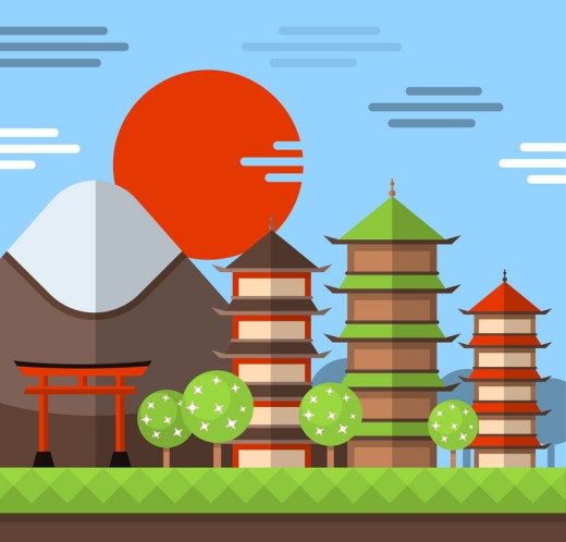 扁平化日本古建筑风景矢量素材素材中国网精选