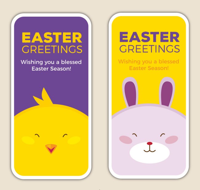 2款可爱鸡和兔子复活节祝福卡矢量图普贤居素材网精选