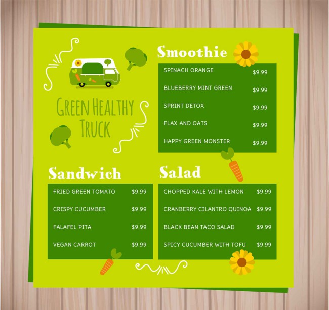 创意绿色餐车菜单设计矢量素材16素材网精选