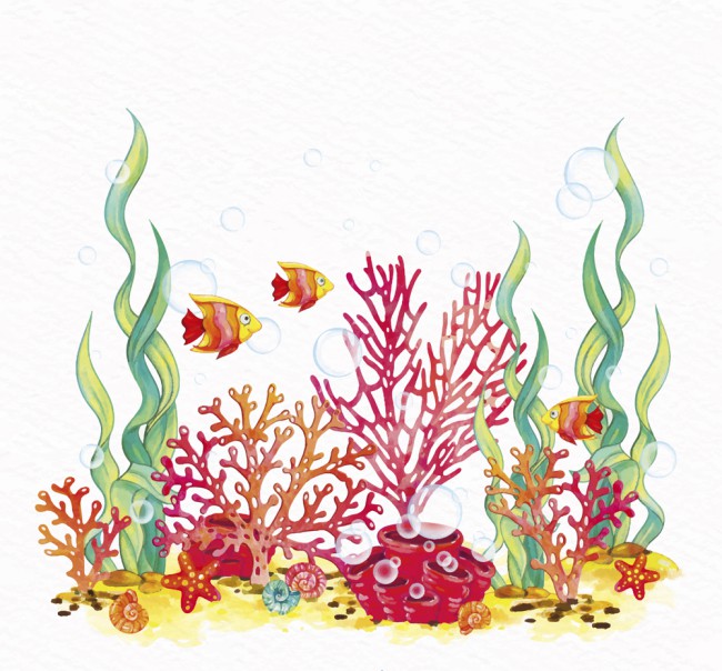 彩色海底世界珊瑚鱼群矢量图16素材网精选