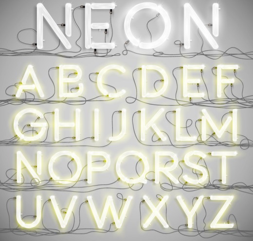 26个霓虹灯字母设计矢量图普贤居素材网精选