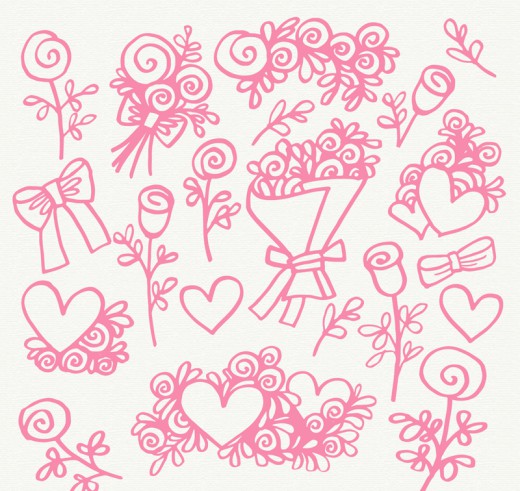 16款粉色花卉和爱心元素矢量素材16图库网精选