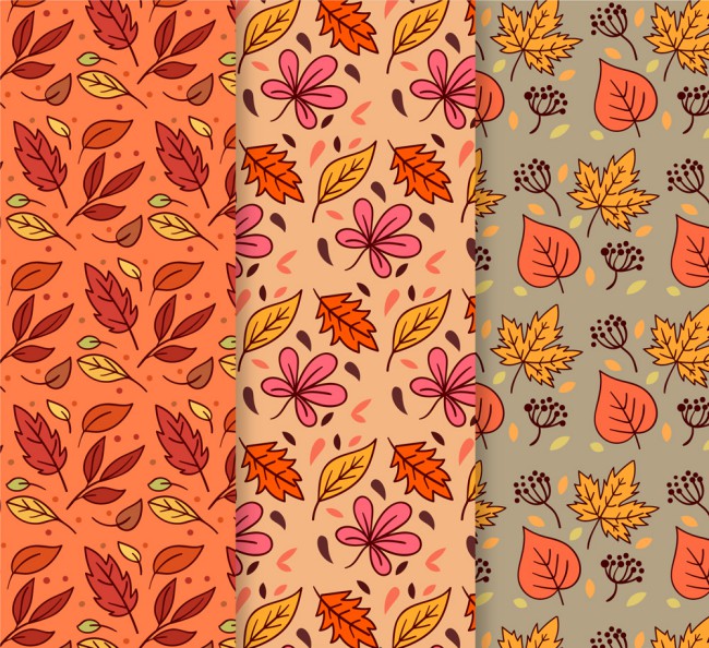 3款彩色秋季树叶无缝背景矢量素材16素材网精选