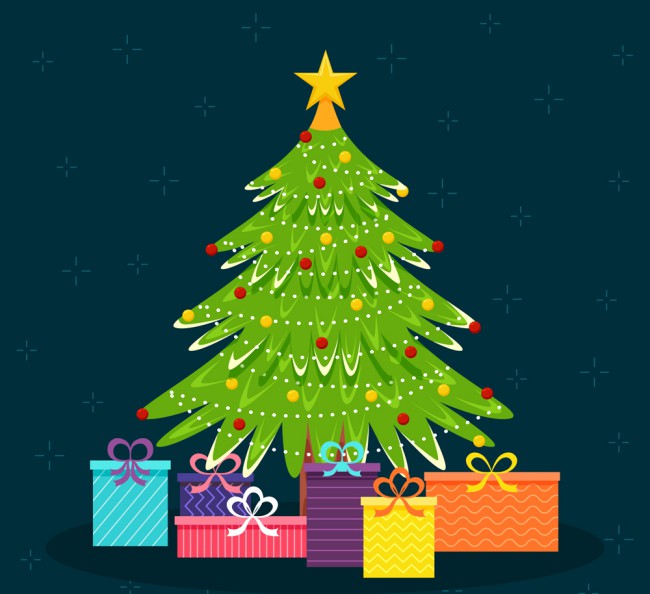 创意绿色圣诞树和礼物矢量素材普贤居素材网精选