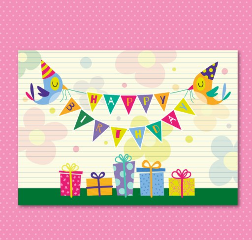 童趣礼盒生日卡片矢量素材16设计网精选
