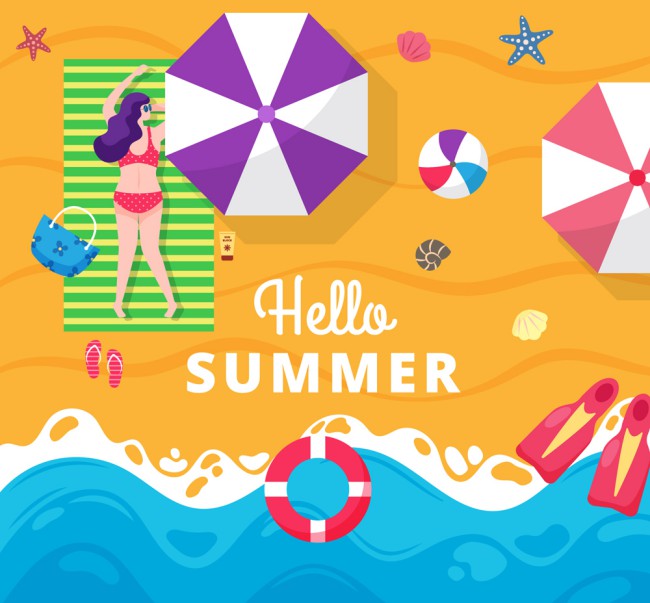 彩色夏季度假沙滩人物俯视图矢量素材16素材网精选