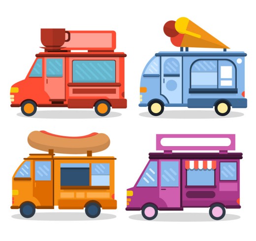 4种彩色快餐车矢量素材16设计网精选