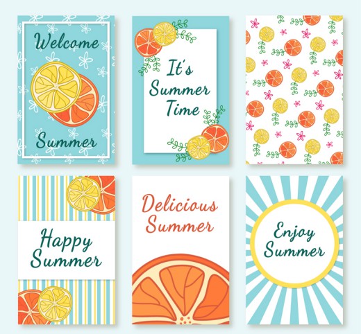 6款彩绘夏季柠檬片卡片矢量图16素材网精选