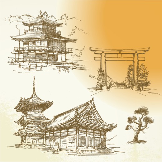 3款手绘古代建筑矢量素材素材中国网精选