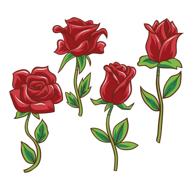 4款彩绘红玫瑰花枝矢量素材16图库网精选