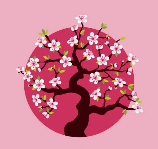 盛开的粉色樱花树矢量素材素材中国