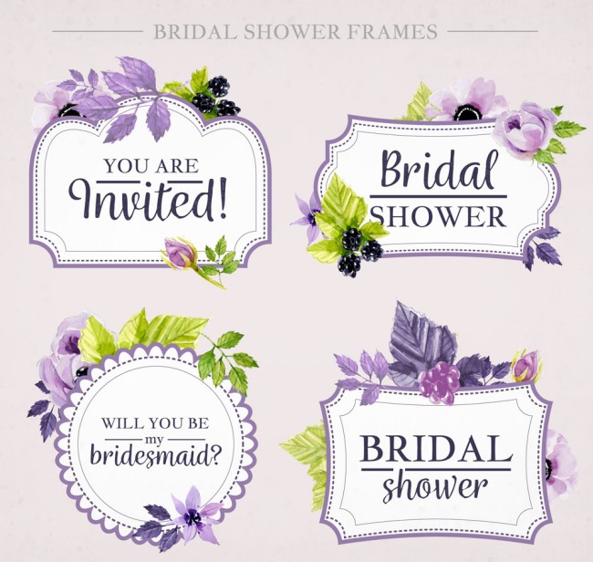 4款紫色水彩绘新娘送礼会标签矢量图素材天下精选