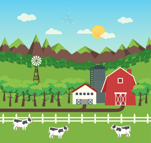 山区农场风景和奶牛设计矢量素材16素材网精选