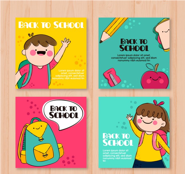 4款可爱校园儿童卡片设计矢量图素材中国网精选