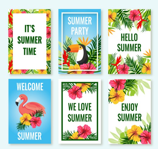 6款彩色热带夏季卡片矢量素材普贤居素材网精选