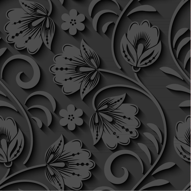 黑色3D花卉和叶子背景矢量素材普贤居素材网精选