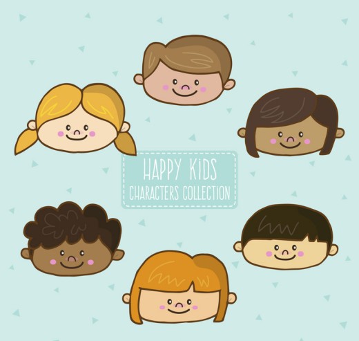 6款可爱快乐儿童头像矢量素材16图库网精选