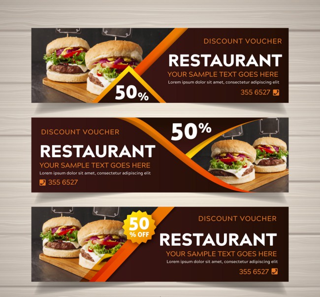 3款创意汉堡包半价促销banner矢量图16素材网精选