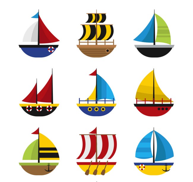 9款彩色帆船设计矢量素材16素材网精选